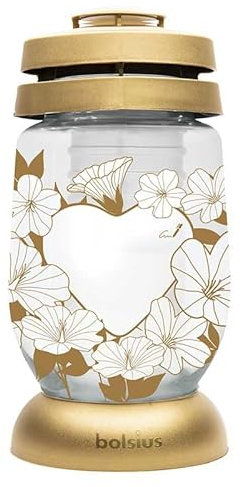 Grablaterne aus Glas 22,5x11 cm (HxB) Wind- und wassergeschützt Brenndauer 36h Grabdekoration - Windgeschütze Laterne - Friedhofsdekoration - Friedhoflaterne (Motiv Herz)