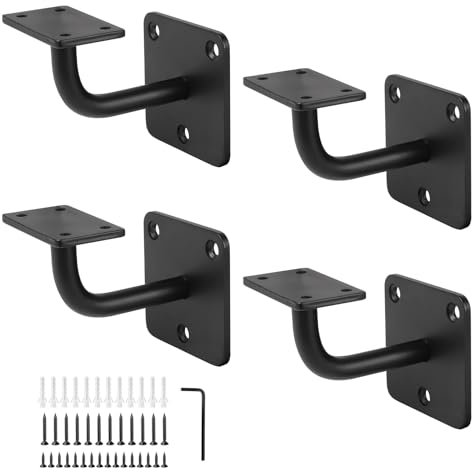 SUPAWAY 4 Soportes para barandilla de tubo redondo, Kit de montaje robusto para escaleras, Apto para interior, exterior, Incluye hardware, Negro