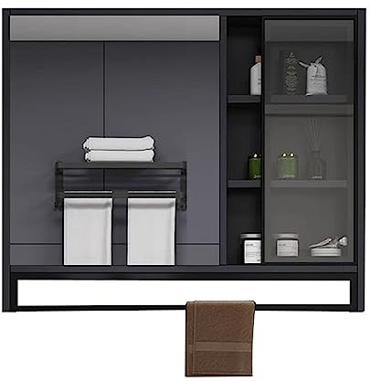 XMDEUR Armoire de Toilette Ordinaire de 90 cm avec Porte-Serviettes et Miroir de Rangement pour Salle de Bain (Couleur : Gris, Taille : 90 cm)