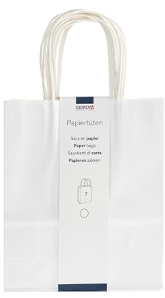 Papier Tragetaschen Set, 7 Stück, 21 x 18 x 8 cm (Weiß, 21 x 18 x 8 cm)