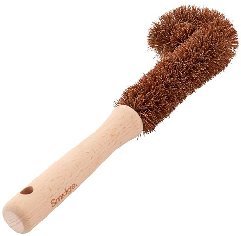 Smidge Natural Coconut Fibre Bottle Brush, Wooden Dish Brushes for Washing Up, Includes One Cleaning Wand