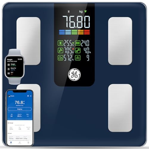 GE 【Waage für Körpergewicht Smart】Digitale Badezimmer Körperfettwaage 227 kg für BMI Muskel Bluetooth Smart Weight Monitor 30.0 cm Große Plattform Wiegemaschine Gesundheit Analyzer mit App