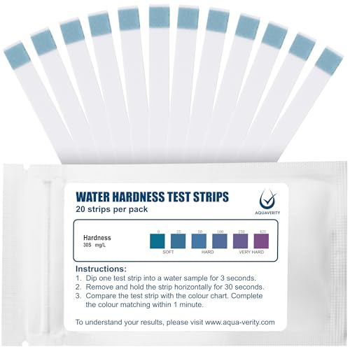 AQUAVERITY Water Hardness Test Strips Pack of 20 – Fast & Accurate Results | Get Reliable and Fast Results in 30 Seconds – Hard Water Testing Kit – Ideal for Tap, Aquarium, Pool, Hot Tub, and Appliances