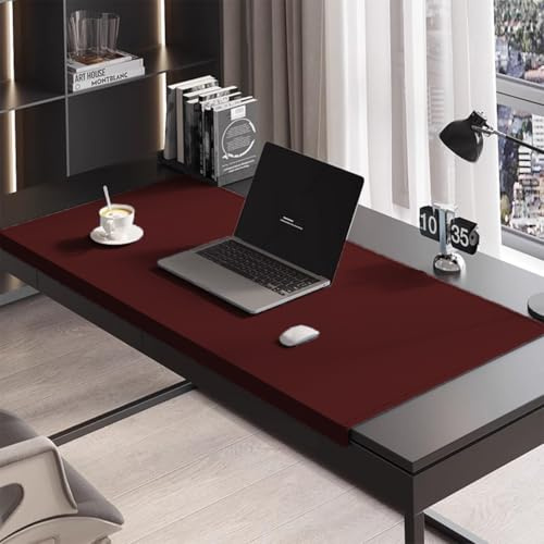 Rutschfeste Schreibtischunterlage mit Kantenschutz, Leder-Bürotischschutz, Mauspad für Laptop-Tastatur, wasserdicht, glatte Schreibunterlagen (Rot, 70 x 35 cm)
