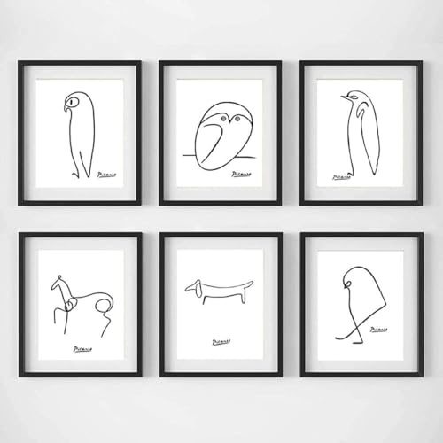 Generisch Picasso Tier Bilder Abstrakte schwarze weiße Linien Poster Wandkunst Leinwand Malerei und Drucke Wandbilder Modern Wohnzimmer Schlafzimmer Dekor Rahmenlos (6x30x40cm)