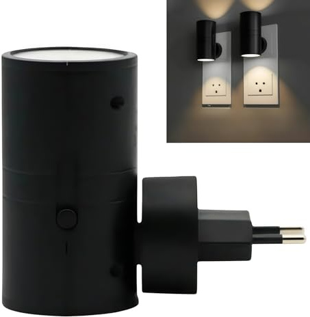 AAFGVC The Light Supplier PLUGIFY One – Moderne Steckerlampe mit Bewegungssensor, 3 Modi und 3000K warmweißem Licht für Badezimmer und Kinderzimmer (Schwarz,4)