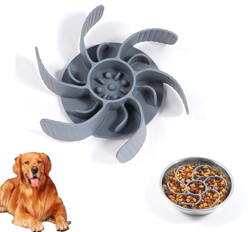 Gamelle Anti Glouton Chien,Bol Slow Feeder Réglable pour Chiens et Chats Favorise Une Alimentation Saine et Une Digestion Lente Antidérapant en Silicone Grise 11 cm