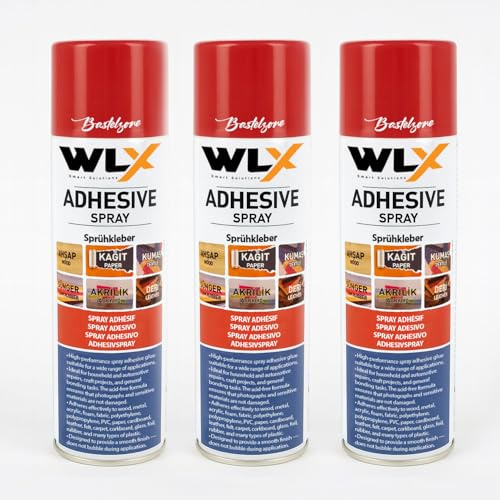 Aerosol Sprühkleber 3 x 500 ml – Starker Spray Adhesive für Holz, Metall, Stoff, Kunststoff & Papier | Säurefrei, Vielseitig, Blasenfrei & Permanent