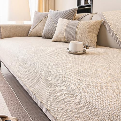 Generisch Sofa üBerzug Sofadecke, Sofabezug Waschbar, Sofa Cover 1 2 3 4 Sitzer Sofaschoner rutschfest, Gewebte Baumwolle Und Leinen, für Wohnzimmersofa,Beige,110x180cm
