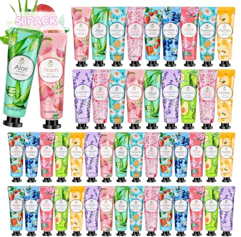 Juego de mini crema de manos para mujeres, 50 cremas de manos con 10 fragancias, crema hidratante para manos secas, set de regalo para colegas, novia, cumpleaños, Navidad, San Valentín