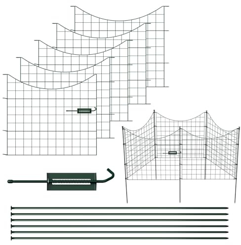 Peviasot Gartenzaun Teichzaun Set, Steckzaun 11 Zaunelemente, Dekoration Gitterzaun mit Türschloss, Wetterfest Zaun für den Garten, 77,5CM * 64CM Hundezaun Metallzaun (Unterbogen, Grün)