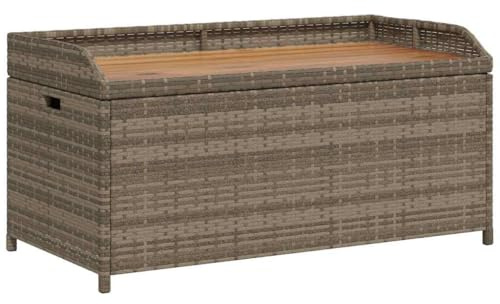 MOBCANT Modern ausziehbarer Bank & Gartenbank Grau und Braun PE-Rattan Sitzbank mit Stauraum Gartenmöbel für Garten, Park, Hotelgarten (100 x 50 x 52 cm)