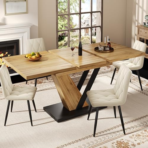 Yihomfy Table à Manger Extensible, Table Rectangle 120–160×75x80cm Extensible, Table de Cuisine pour 6-8 Personnes, pour Cuisine Salon et Bureau, Bois MDF Effet Bois, Couleur Bois