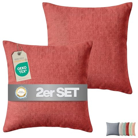 INSPINOVIA Outdoor Kissen mit Füllung | Wasserabweisende Gartenkissen | Indoor- & Outdoorkissen | 2er, 4er & 6er Sets | Dekokissen | Lounge Kissen | Sofakissen | 45 x 45cm (Rot, 2er Set)