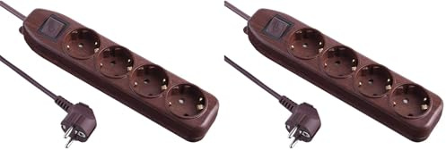 Electraline 62062 Regleta Base Miltiple de 4 Schuko con Interruptor, Cable 3G1 1,5 m, Color, Marrón (Madera Oscuro) (Paquete de 2)