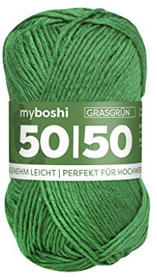 myboshi 50/50-Ganzjahres-Wolle aus Baum- und Merinowolle, für Oberbekleidung geeignet, Mulesing-frei, hochwertiges Häkel-/Strickgarn, 50g, Ll 110m Grün (Grasgrün) 1 Knäuel