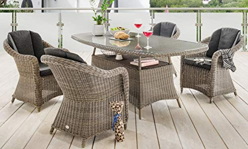 Destiny Sitzgruppe Malaga Luna 4 Sessel + Tisch 200x100x75cm, Vintage grau