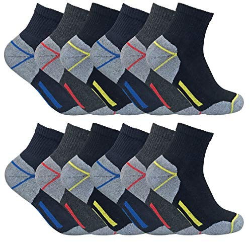 Mens Ultimate Cushioned Cotton Low Cut Ankle Work Socks for Steel Toe Boots