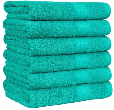 Amazon Basics Handtücher aus Baumwolle, farbecht, 6 Stück, Blaugrün