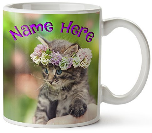 Personalised Name Mug Cute Kitten Cat 11oz Ceramic White Cup Gift ST340