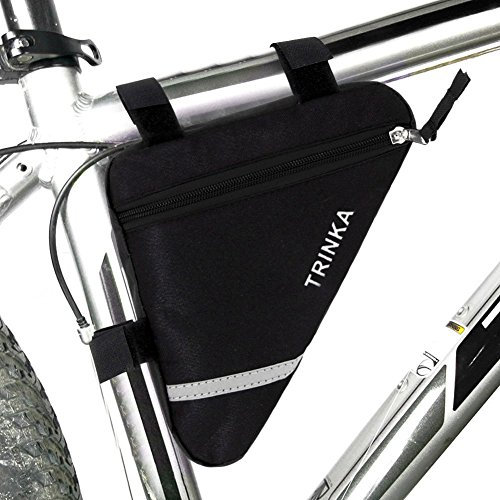 Wommty Bike Triangle Fahrrad Vorderrohr-Rahmen-Tasche mit reflektierenden Streifen, Schwarz