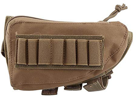 Gexgune Tactical Buttstock Schrotflinte Gewehr Lager tragbare Tasche Shell Patrone Halter Tasche Halter Wangen Leder Pad (Khaki)