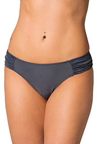 Aquarti Bikini Hose Damen mit seitlicher Raffung – Klassische Bikinihose Damen Slip – Bikinihosen für Damen, Farbe: Graphit, Größe: 38