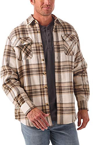 Wrangler Authentics Men's Men's Long Sleeve Sherpa Lined Jacket Button Down Shirt, Birch, XL UK
