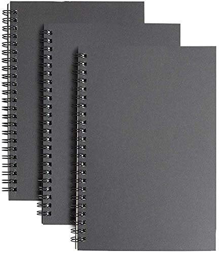 YANGTE Spiralnotizbuch, A5, liniert, 3 Stück, weicher Einband, Krafteinband, schwarz, 100 Seiten/50 Blatt, Memo-Notizblöcke, Planer, perfekt für Reisen, Schule