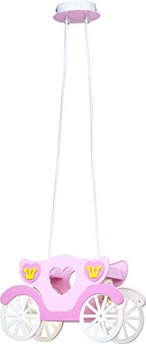 Kinderlampe Decke Mädchen Hängelampe Rosa Kutsche Prinzessin Märchen (Hängeleuchte Kinderzimmer, Pendelleuchte, Pendellampe, Königin)