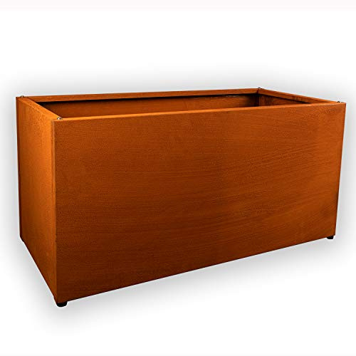 Köhko® Macetero de diseño (con placa de suelo) de acero corten para hierbas, 100 x 40 x 40 cm