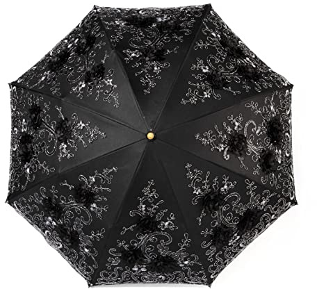 LCY Embroidered Lace Double-deck Anti-UV Parasol Sun/Rain/Snow Folding Umbrella-Black