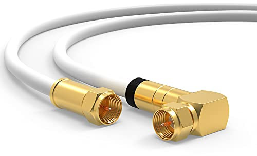 7,5m Sat Koax Kabel Digital TV 5-Fach 135dB 2X F-Stecker 1x 90° VERGOLDET Antennenkabel Class A+ Ultra HD 4K 3D Koaxial Router Anschlusskabel Satelliten Kabel DVB-S DVB-S2 UHD (7,5m, Weiß - 1x 90°)