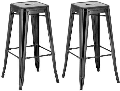 CLP 2er Set Barhocker Joshua I Stapelbare Tresenhocker aus Metall I Barstühle mit Fußstützen I Sitzhöhe 76 cm I Stapelhocker, Farbe:schwarz