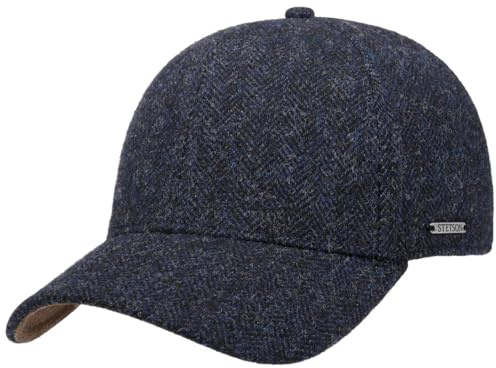 Stetson Plano Wool Baseball Cap Herringbone Design Fullcap Cotton Lining Men Fall Winter Black-Blue