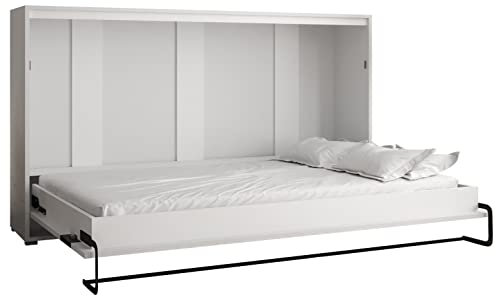 KRYSPOL Bett im Schrank Home, Ebenen, Schlafzimmer, Jugenzimmer, Modern Design (Weiß matt + Artisan Eiche, 120 x 200 cm)