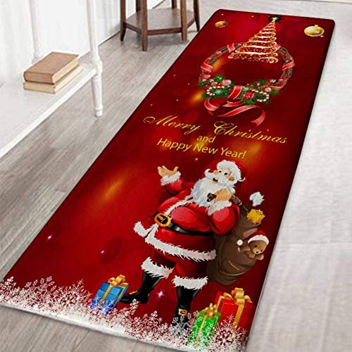 Weihnachtsmatten Teppiche, Flanell Teppich Bodenmatte 3D Rot Rutschfester Weihnachtsteppich Läufer 3D Teppich Fußmatte Cartoon Weihnachtsteppich Läufer Bequem für Küche Badezimmer Wohnzimmer
