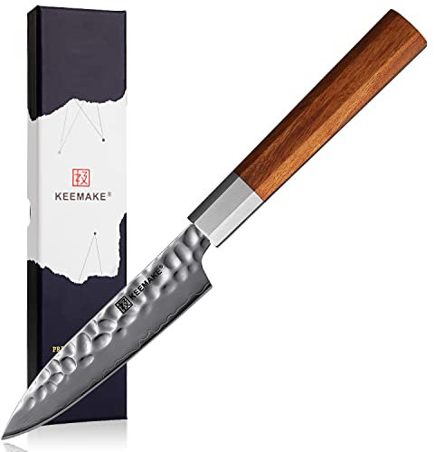 KEEMAKE Paring Knife 4.5 inch, Fruit Knife 3 Layers 9CR18MOV High Carbon Stainless Steel Small Kitchen Knives, Peeling Knives with Octagon Natural Wood Handle