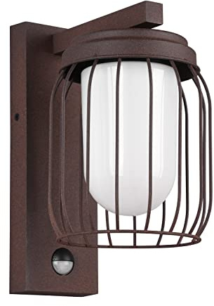 Trio Leuchten Außen Wandleuchte Tuela 210869142, Aluminium Druckguss rostfarbig, Glas weiß, exklusiv 1x E27, Bewegungssensor