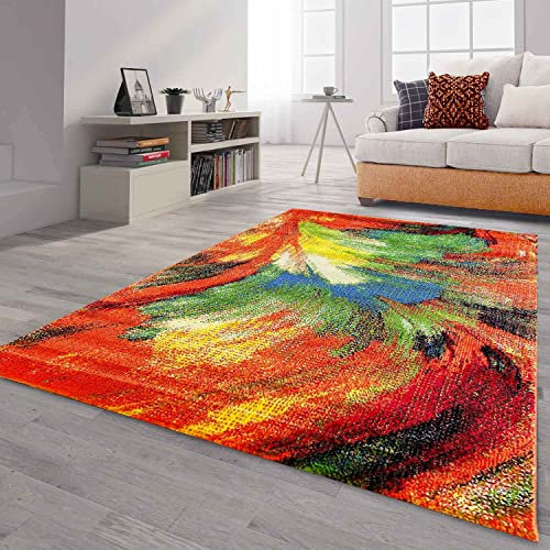 VIMODA Teppich Bunt Patchwork Wellen Punkte Farbig Modern Kurzflor Wohnzimmer, Farbe:B418, Maße:120x170 cm