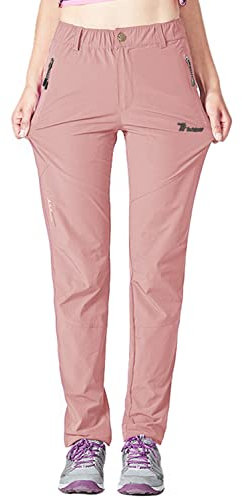 donhobo Lightweight Walking Trousers Womens Quick Dry Outdoor Hiking Pants with Zip Pockets Water-Resistant Ladies UPF 50+ Casual Trouser for Work Golf Gym(Pink, S)