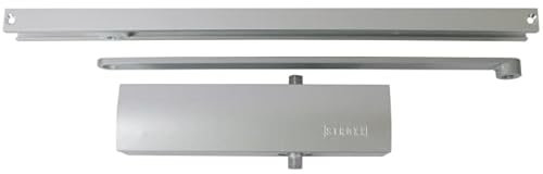 STROXX – Türschließer silber inkl. Gleitschiene & Montageplatte – Gleittürschließer Komplettpaket bis 1050 mm Türbreite – Clip Close Tür mit 180° Öffnung – für Standard Installation nach EN1154 (EN 3)