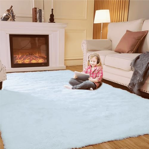 SUBEEN Hochflor Teppich Wohnzimmerteppich waschbar rutschfest extra groß Schlafzimmer Teppich moderner Stil geeignet für Schlafzimmer und Kinderzimmer (weiß, 80x160cm)