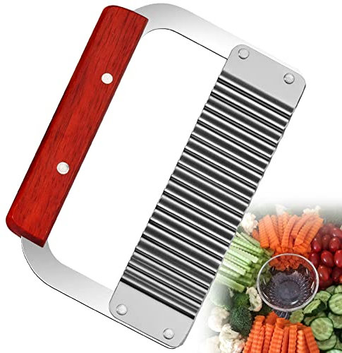 NUOOO Kartoffelschneider, Knistermesser, Edelstahl, gewellte Klinge, Pommes-Schneider, Salatschneider, Gemüseschneider, Crinkle-Schneidewerkzeug