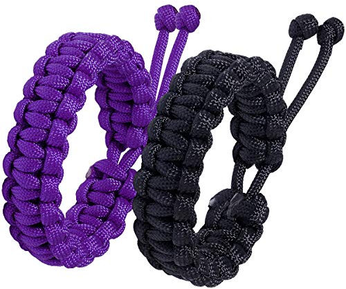 Jewboo Paracord Survival Bracelets Braided Paracord Handmade Rope for Couples Men Women Adjustable Size(black&purple)