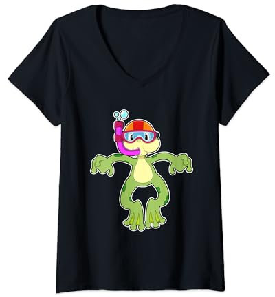 Damen Frosch Taucher Schnorchel T-Shirt mit V-Ausschnitt