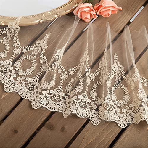 22 cm x 10 Yards Lurexborte Bestickte Spitzenborte Tüll Spitzenband | Zierborte Spitzenbordüre Zierband Spitzenbesatz Dekoband Spitzenstoff Stickborte Nähspitze Saumspitze für Nähen Kleidung