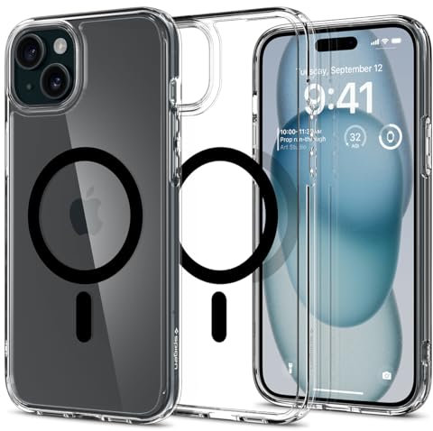 Spigen für iPhone 15 Ultra Hybrid MagFit Hülle [Anti-Yellowing] Case Handyhülle Transparent Dünn Slim Kompatibel mit MagSafe -Schwarz