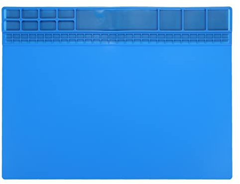 sourcing map Extra Large 40.5x30.5cm ESD Silicone Soldering Mat Magnetic Heat Insulation 932°F Anti Static Electronic Repair Work Mat for Solder Station Workbench, Blue