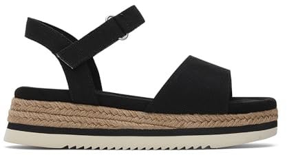 TOMS Girls Diana Wedge Sandal, Black Canvas, 11 UK Child